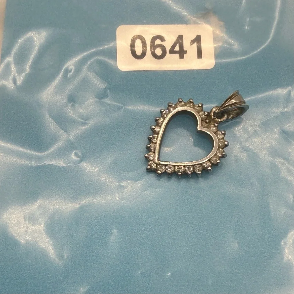 Vintage Sterling Silver Rhinestone‎ Heart Pendant